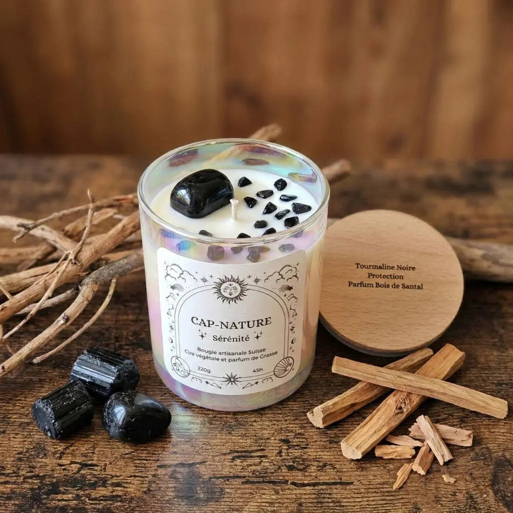 Bougie Protection, bois de santal et tourmaline noire, Cap-Nature