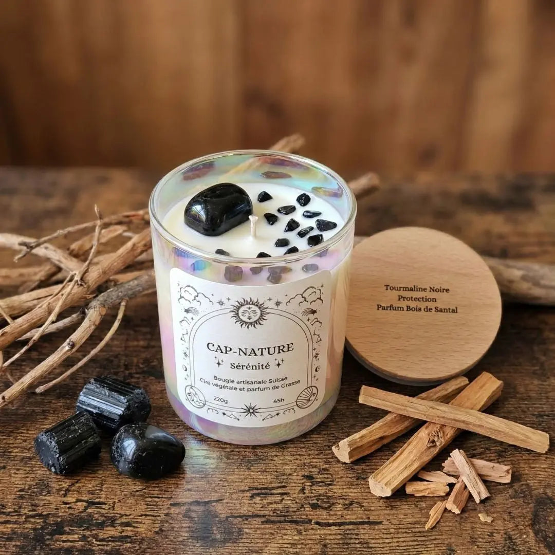 Bougie Protection, bois de santal et tourmaline noire, Cap-Nature